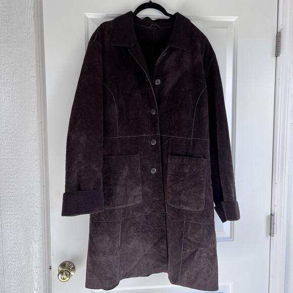 Coldwater Creek Jackets & Blazers - Suede Leather Coat SZ XL Dark Brown Western Boho Worn-in Real Suede Feel READ